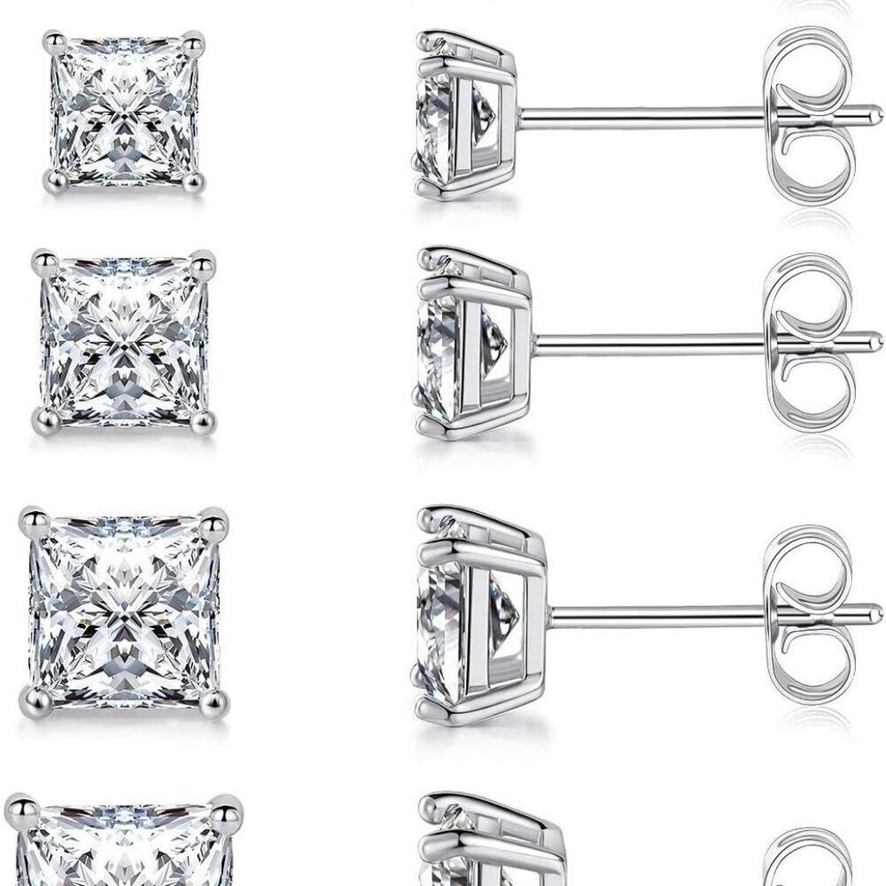 5 Pairs Cubic Zirconia Stud Earrings Set for Women Men Hypoallergenic 18K Gold P
